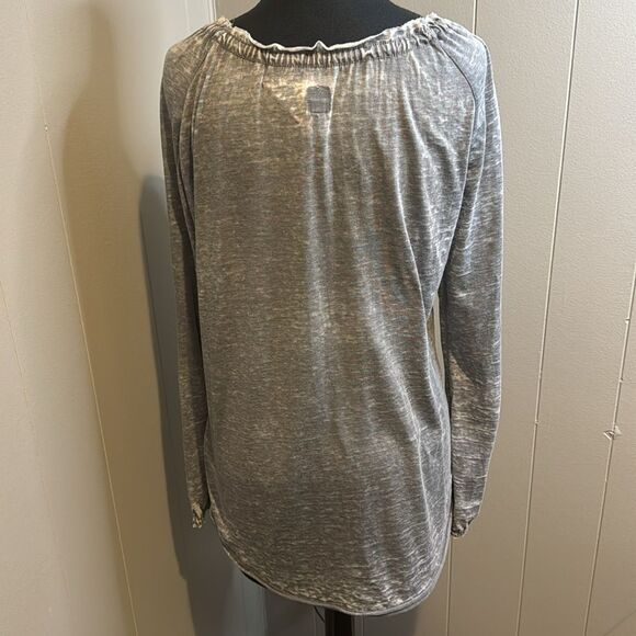 JAG greystone burnout tassel drawstring raw edge neckline/cuffs long sleeve top - Picture 5 of 6